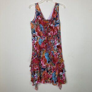 Sundance Dress Womens 14 Petite Havana Hothouse Fairy Silk Ruffle Floral